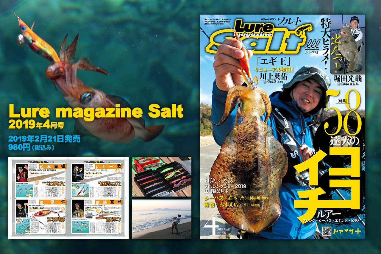 『ルアーマガジン・ソルト2019年4月号』発売！【4釣種のエキスパート合計58名のココイチルアー一挙公開！｜「エギ王」リニューアル検証！ 川上英佑】
